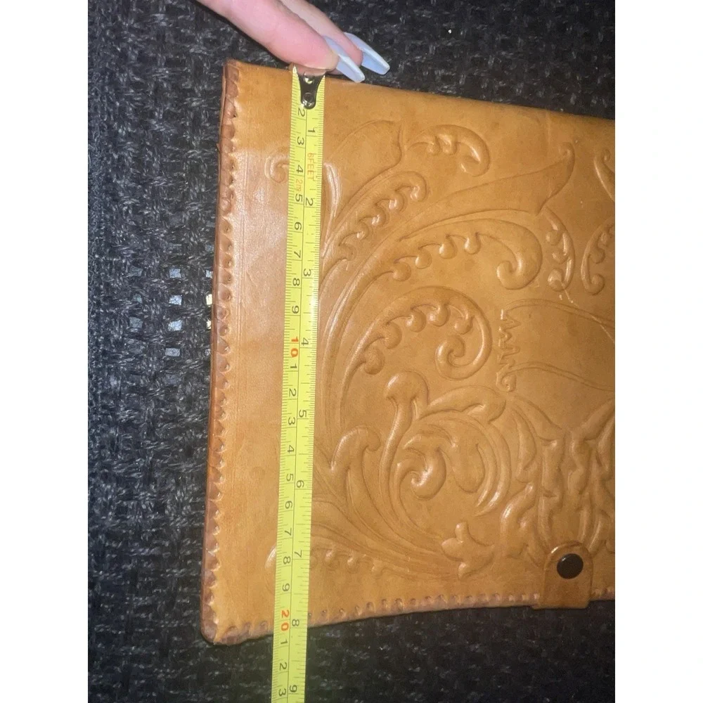 Vintage Tooled Leather Portfolio Folder Brown Leather